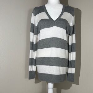 GAP Gray and White Striped Sweater